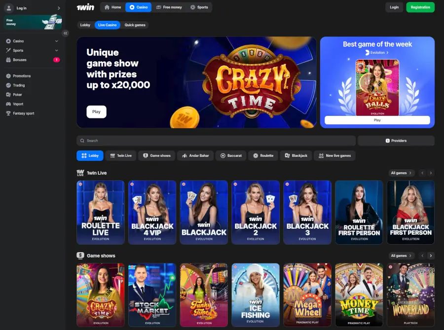 1win Casino Live Casino Lobby 2025